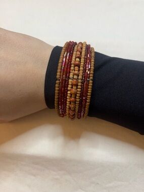 Multi-Strand Red and Brown Beaded Wrap Bracelet